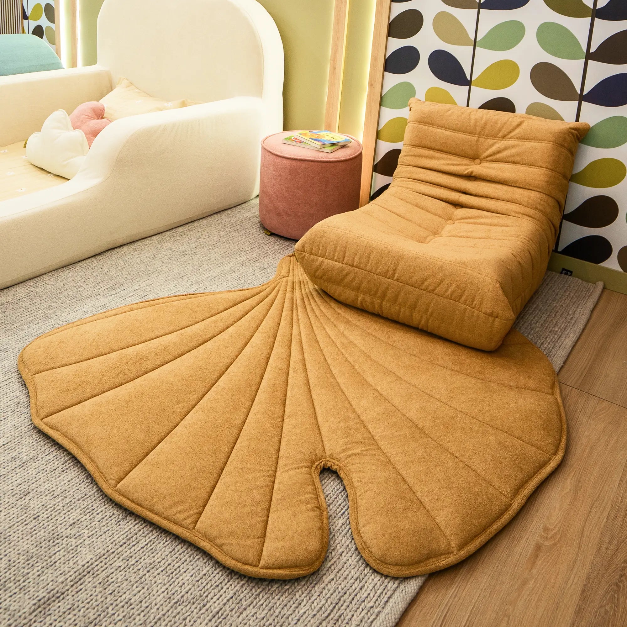 Cama Montessoriana Solteiro com Colchão + Brinde Tapete Gingko e Almofada Nuvem