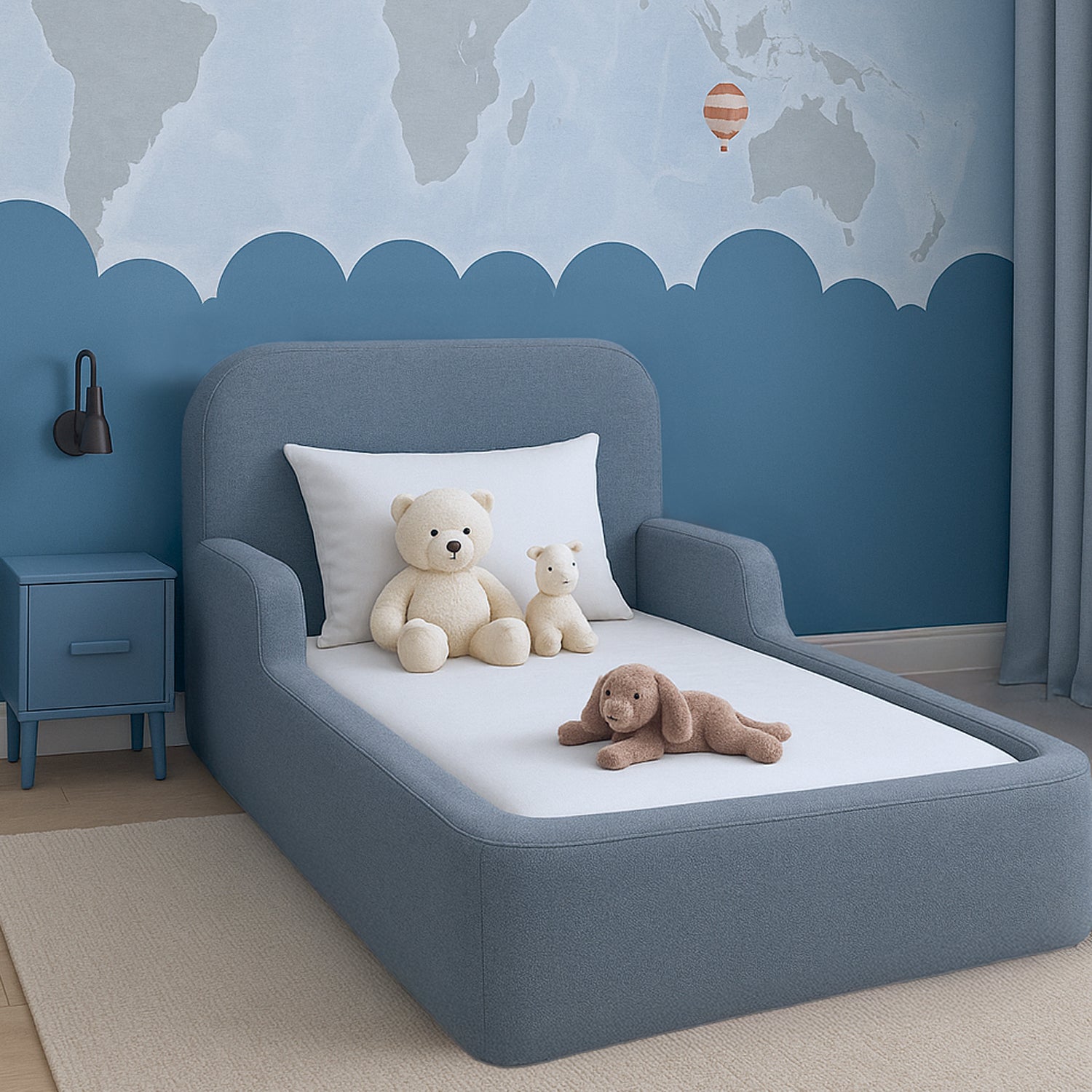 Cama Montessoriana Solteiro com Colchão + Brinde Tapete Gingko e Almofada Nuvem