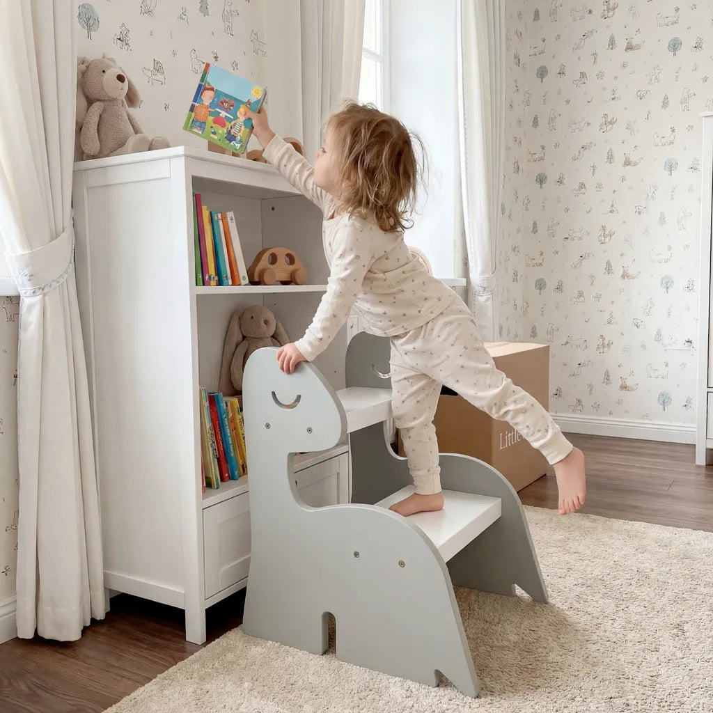 Escada Infantil Montessoriana Dino em Madeira Verde/Branco