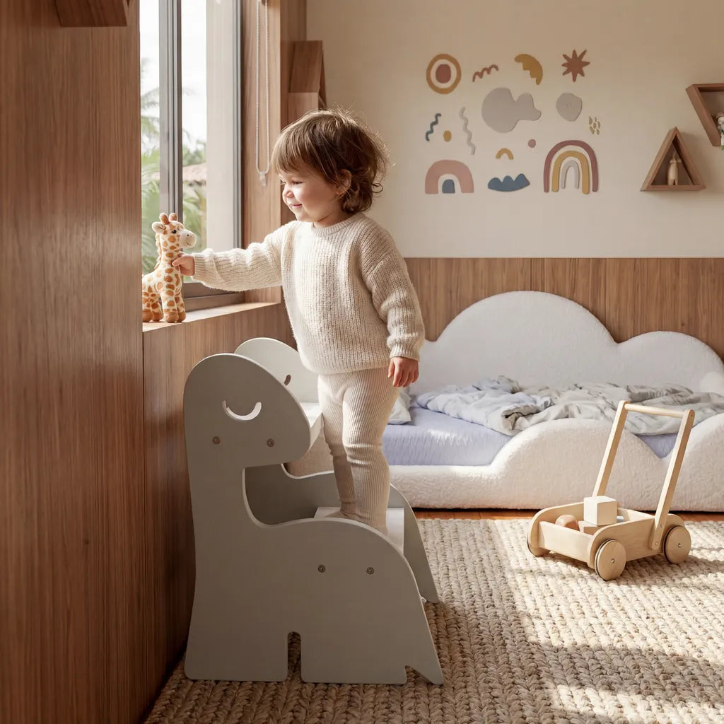 Escada Infantil Montessoriana Dino em Madeira Verde/Branco