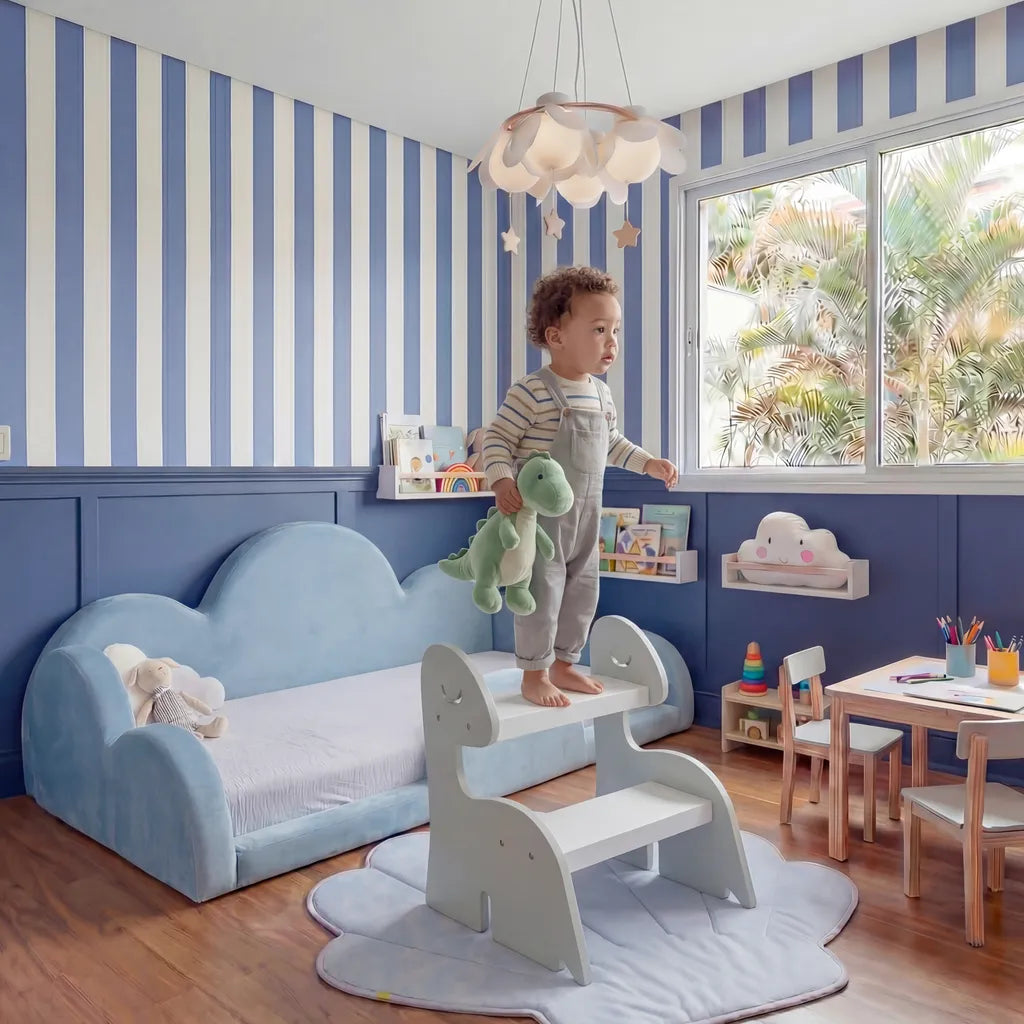 Escada Infantil Montessoriana Dino em Madeira Verde/Branco