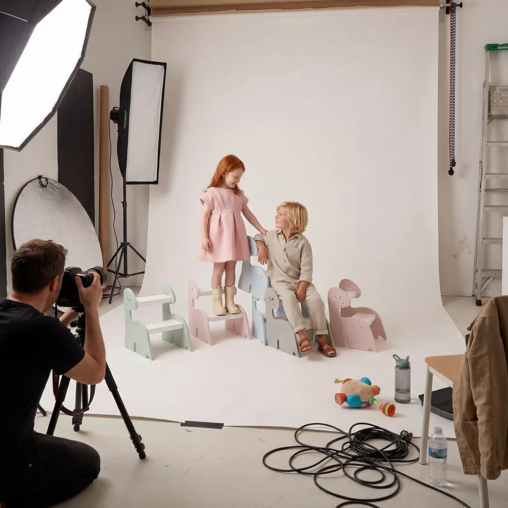 Escada Infantil Montessoriana Dino em Madeira Verde/Branco