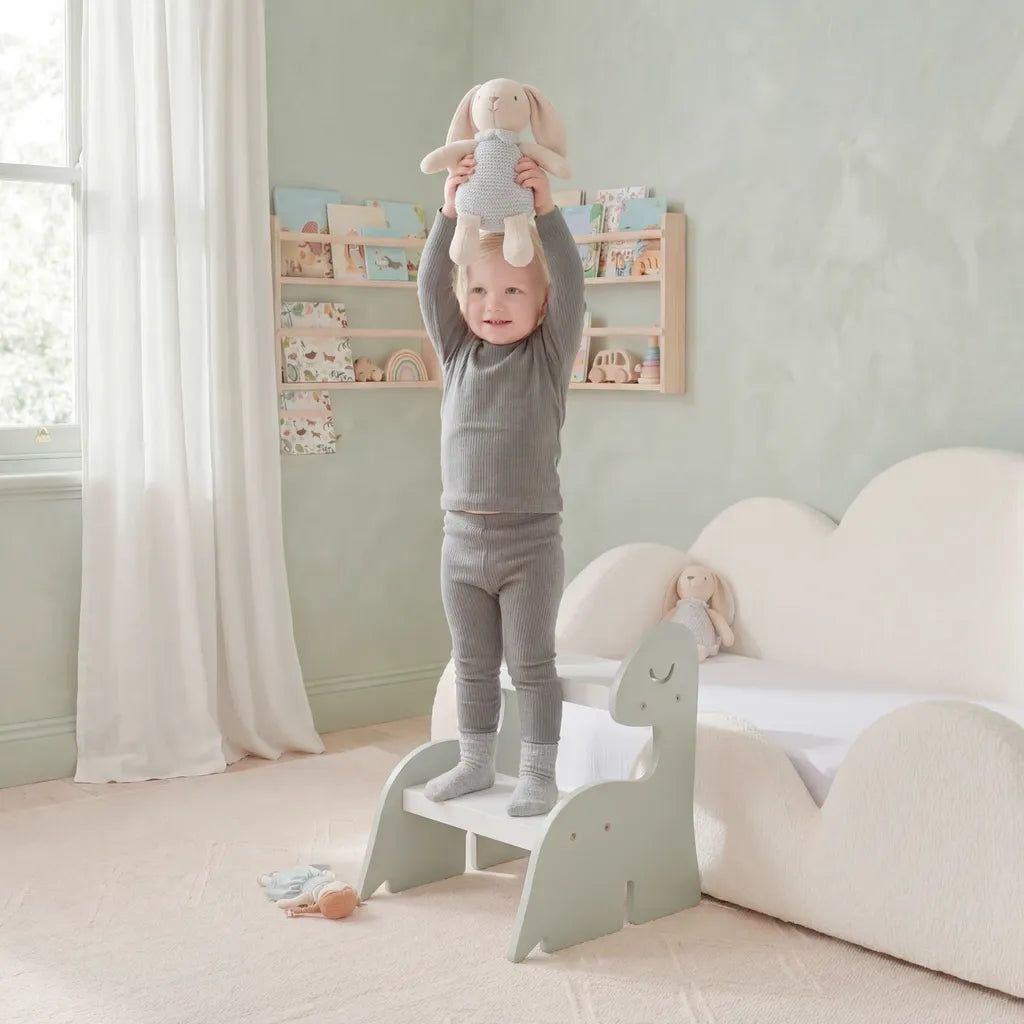 Escada Infantil Montessoriana Dino em Madeira Verde/Branco