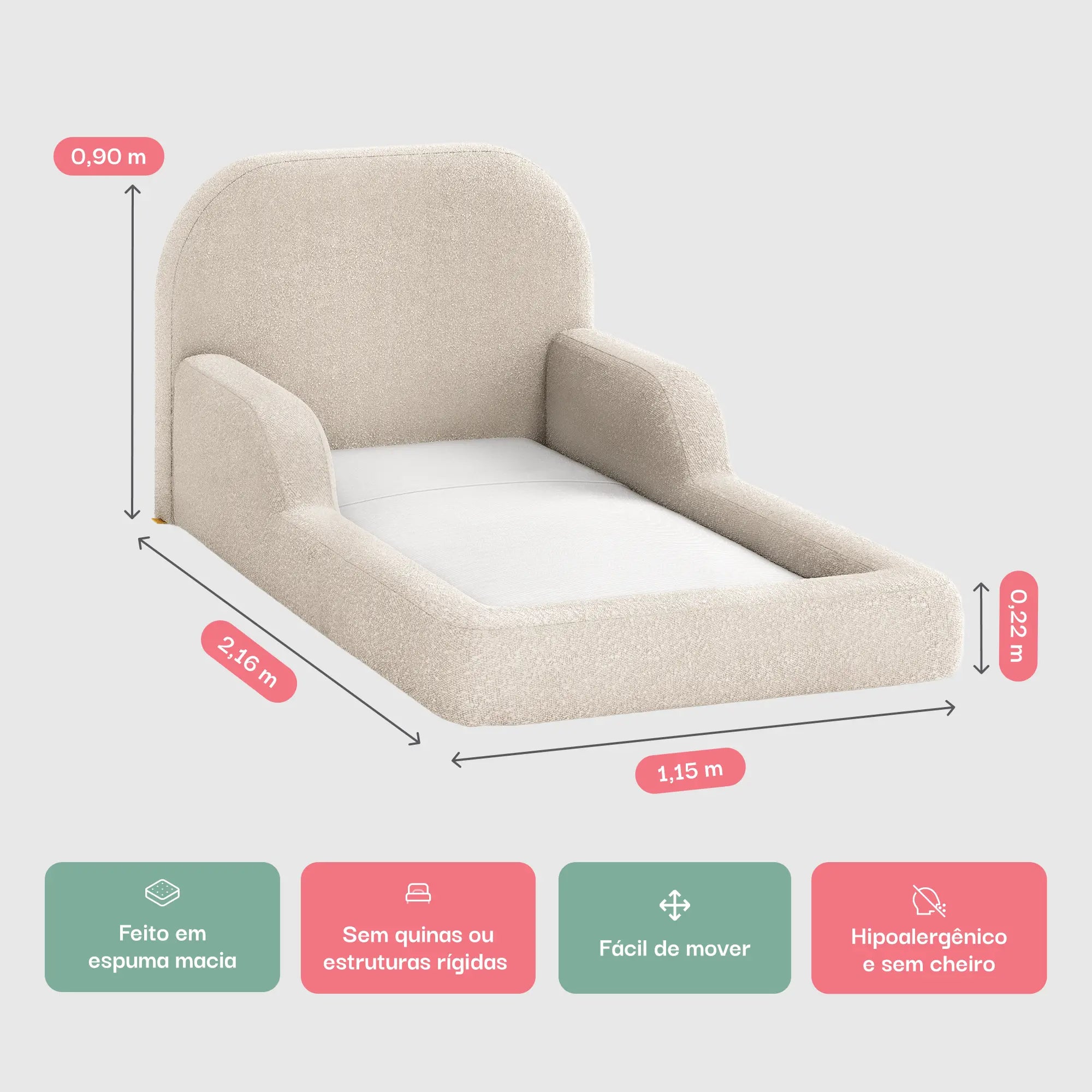Cama Montessoriana Solteiro - Linho | Little Duck