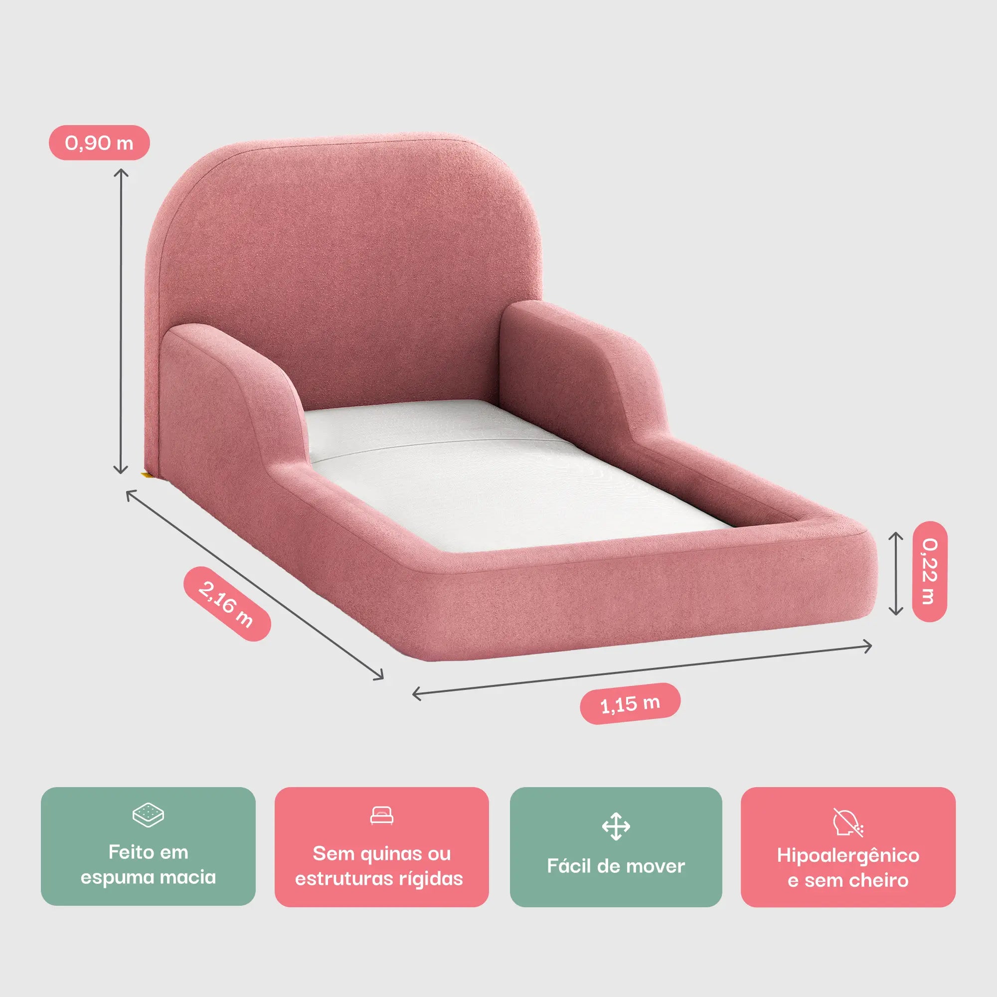 Cama Montessoriana Solteiro - Rosa | Little Duck