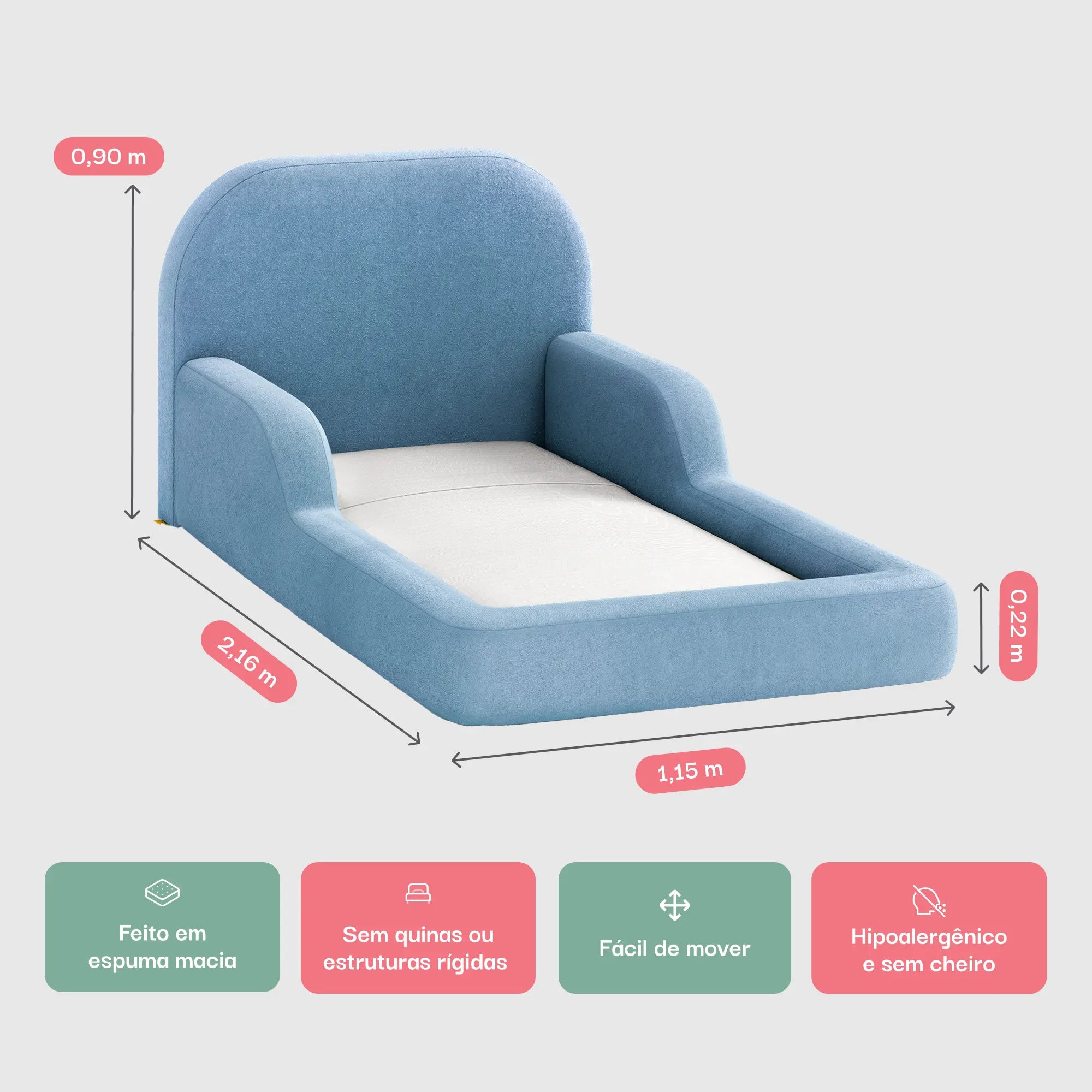 Cama Montessoriana Solteiro - Azul Claro | Little Duck