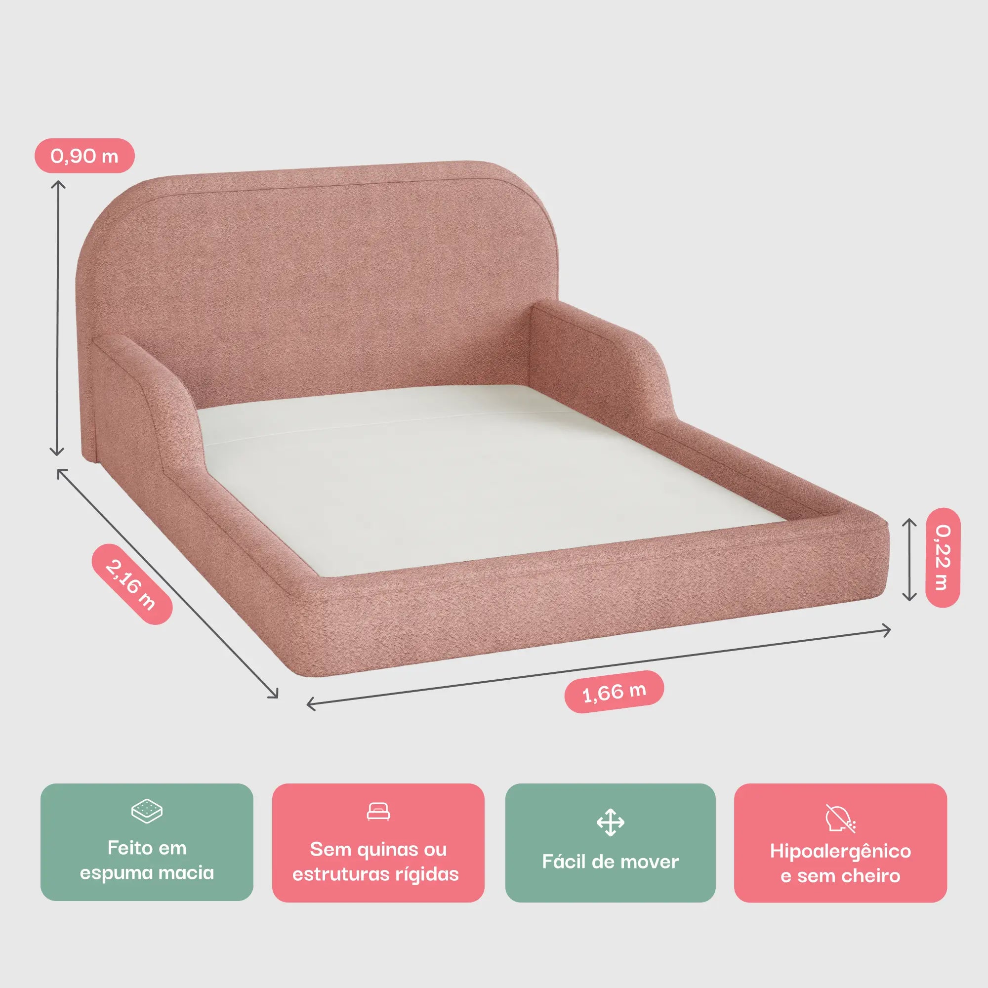 Cama Montessoriana Casal - Rosa Claro | Little Duck