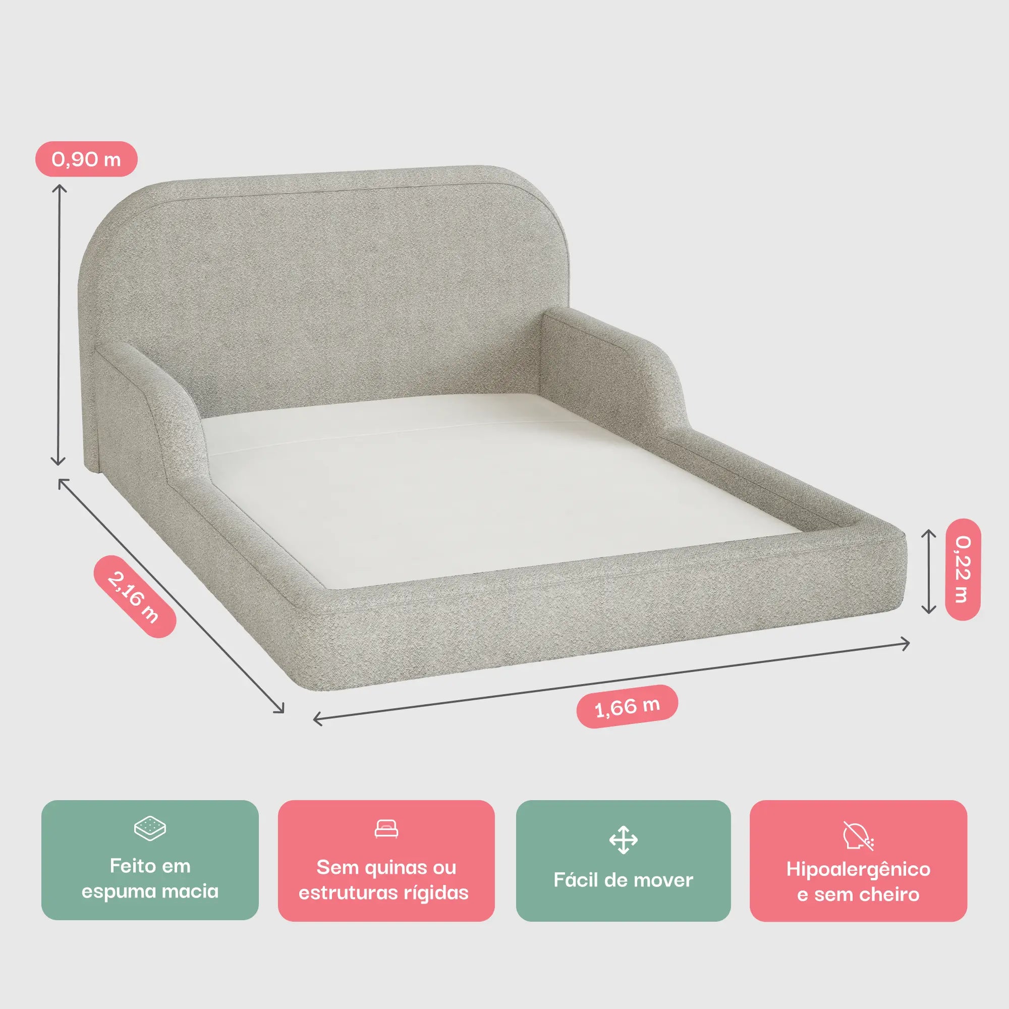 Cama Montessoriana Casal - Cinza | Little Duck