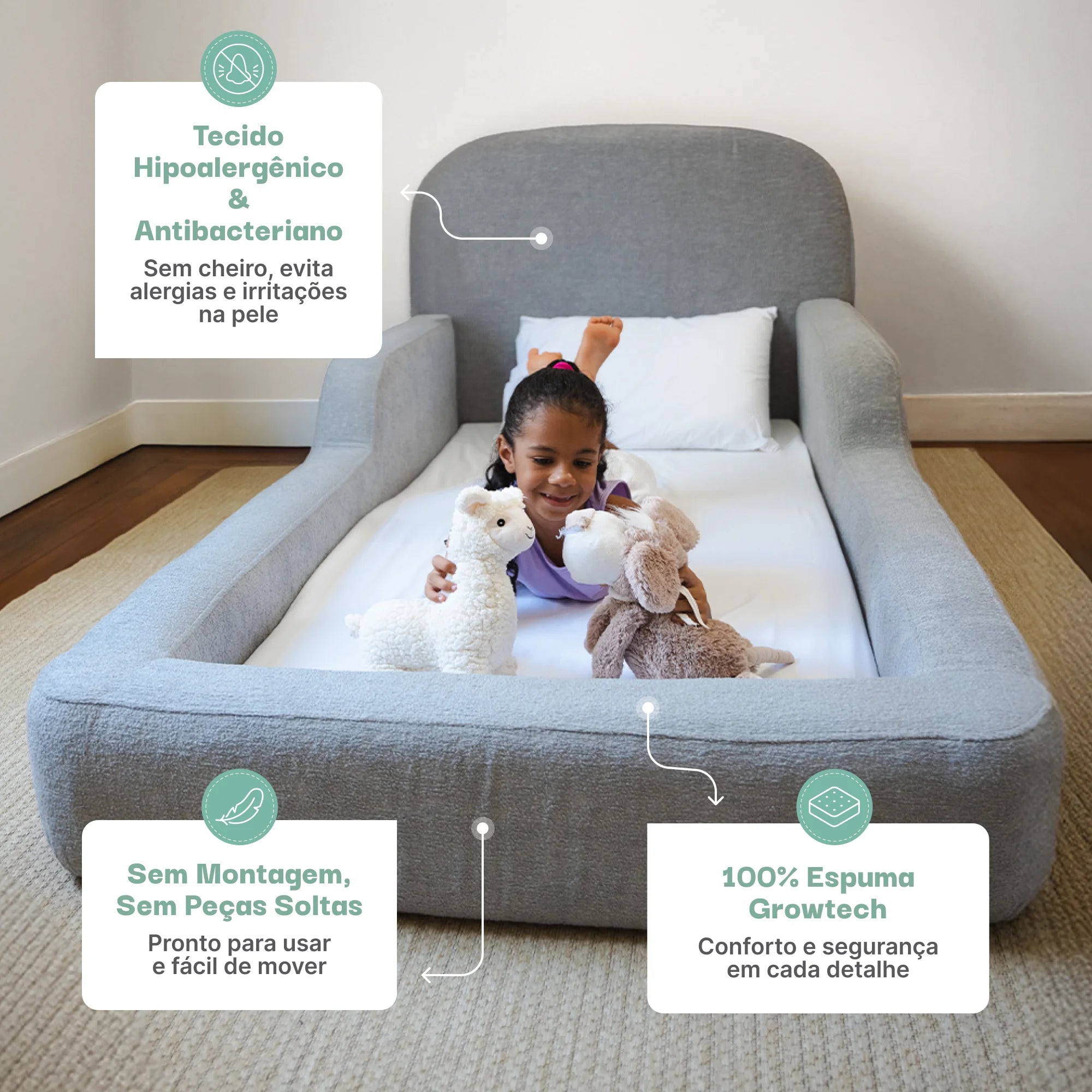 Cama Montessoriana Solteiro - Cinza | Little Duck