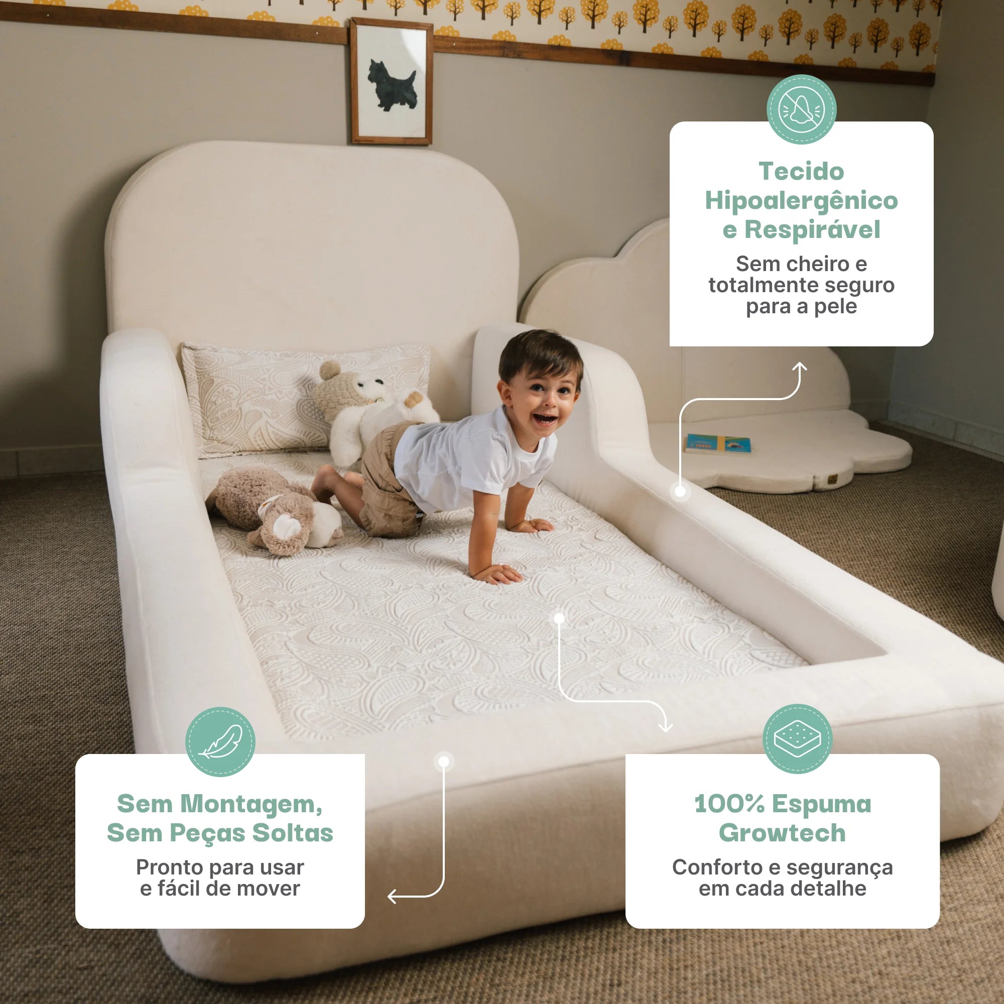 Cama Montessoriana Solteiro - Linho | Little Duck