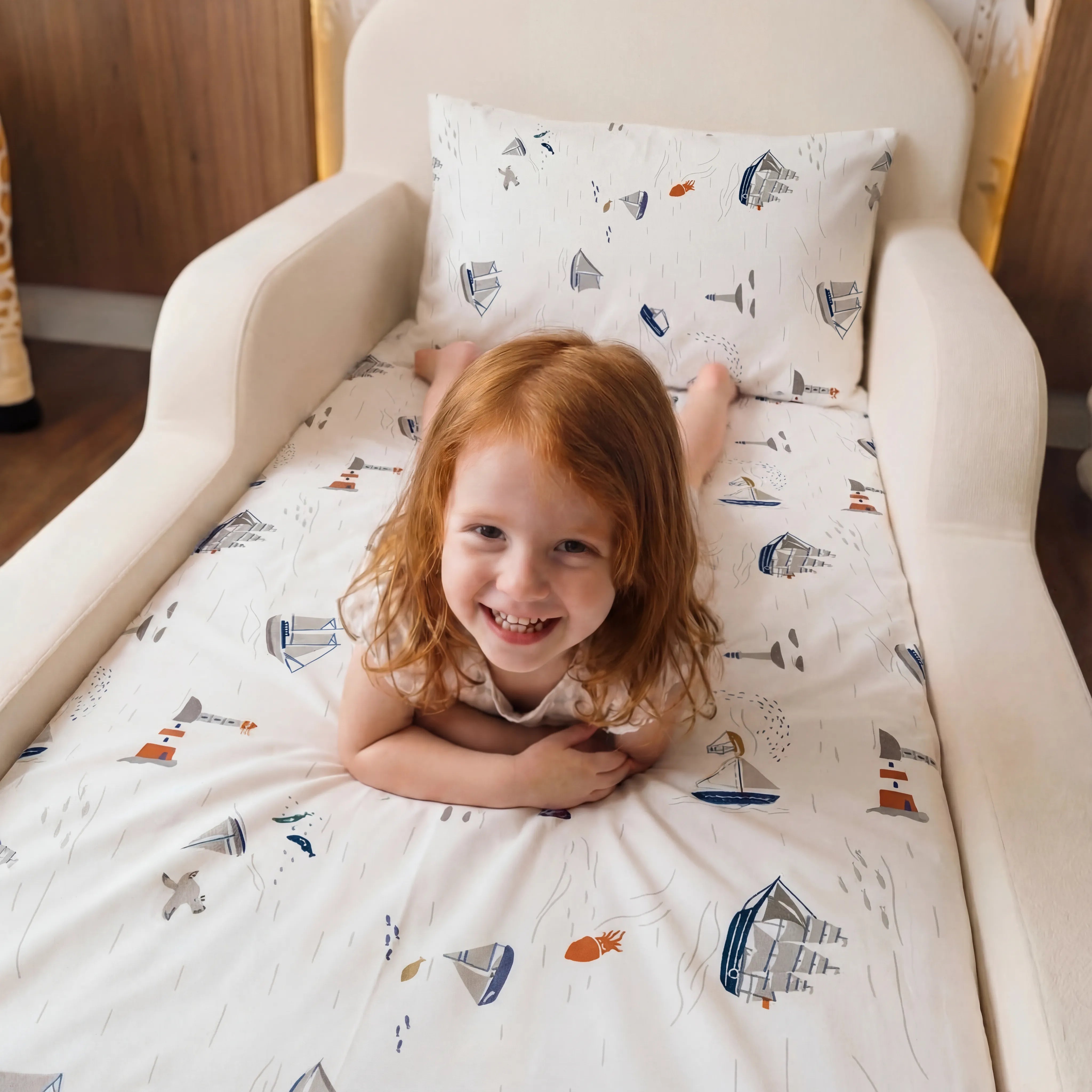 Jogo de Lençol Infantil Solteiro - Montessoriana Barcos 200 fios