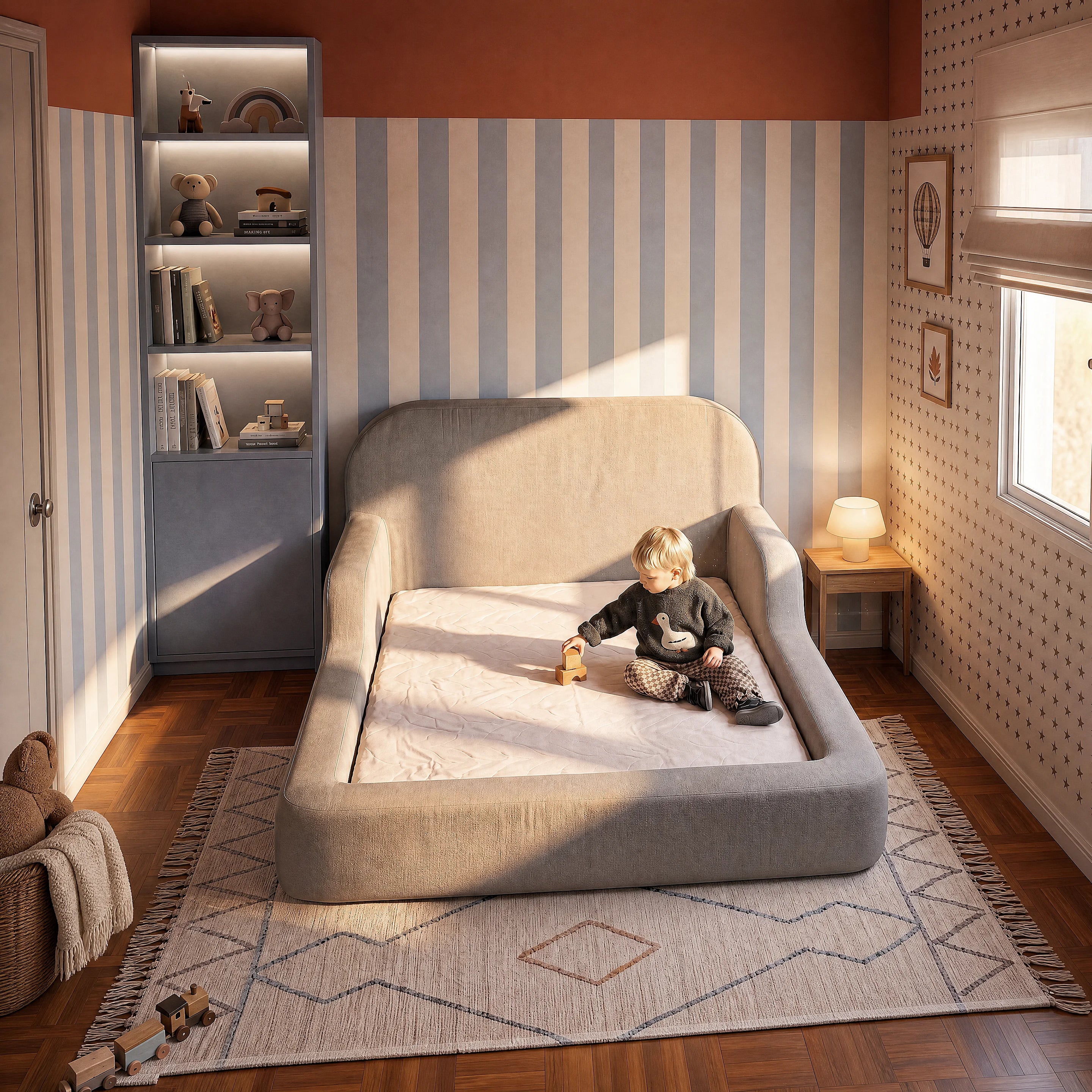 Cama Montessoriana Casal - Cinza | Little Duck