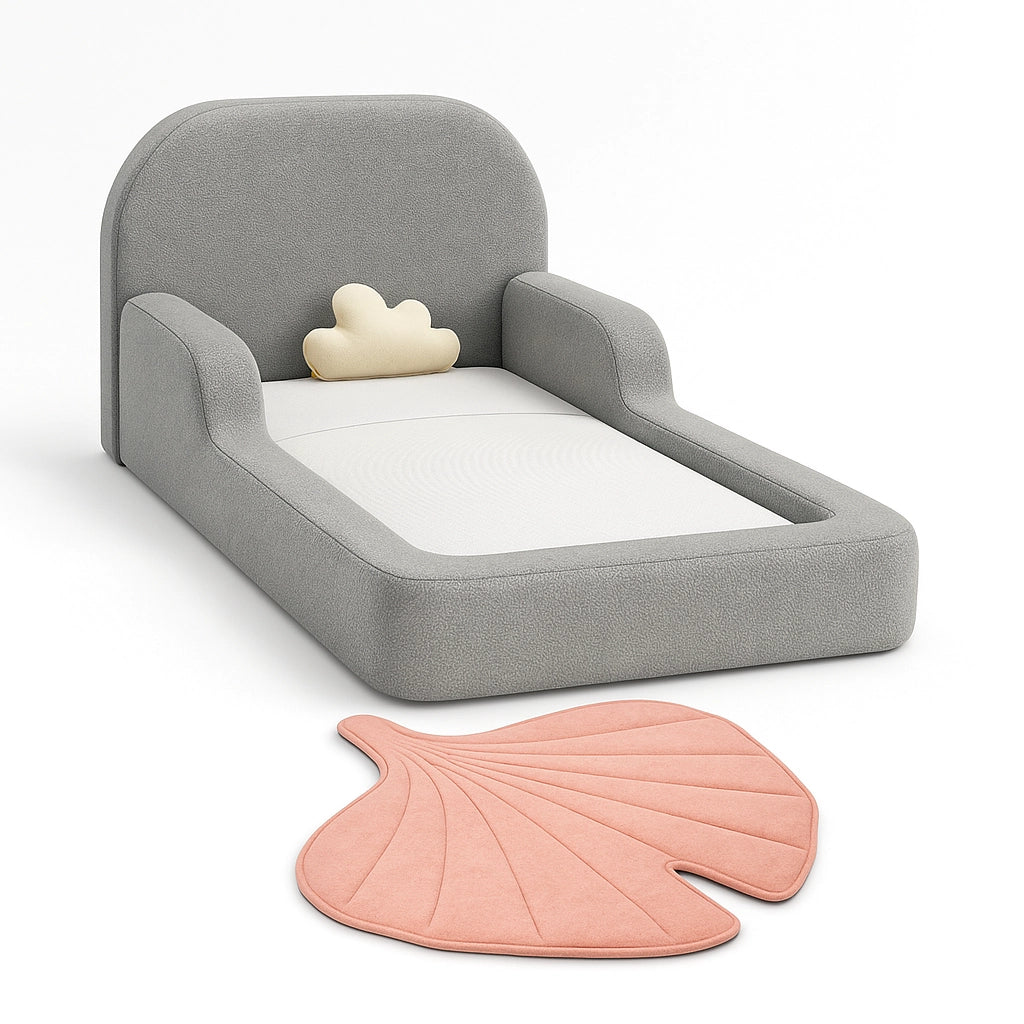 Cama Montessoriana Solteiro com Colchão + Brinde Tapete Gingko e Almofada Nuvem