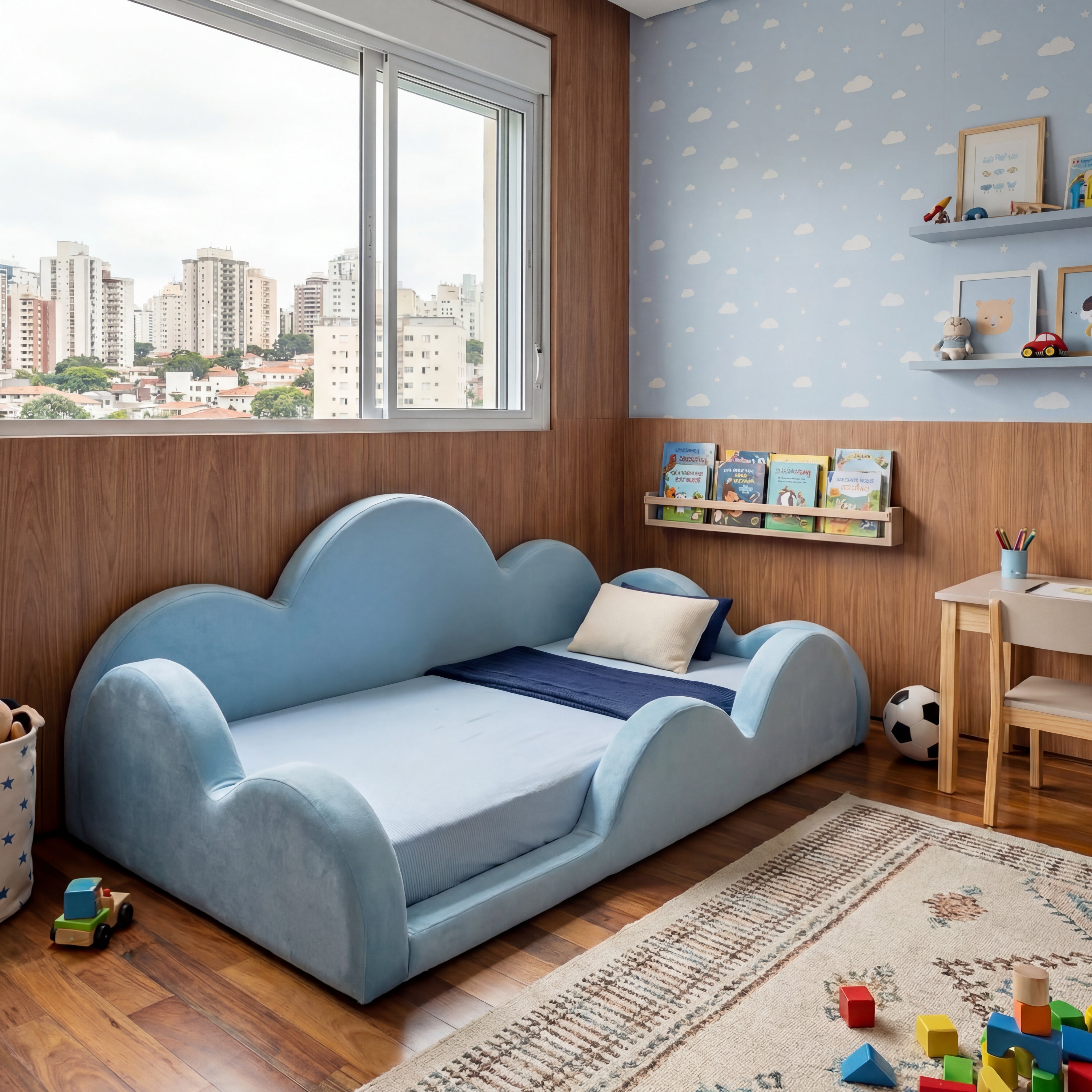 Cama Montessoriana Nuvem - Azul Claro | Little Duck