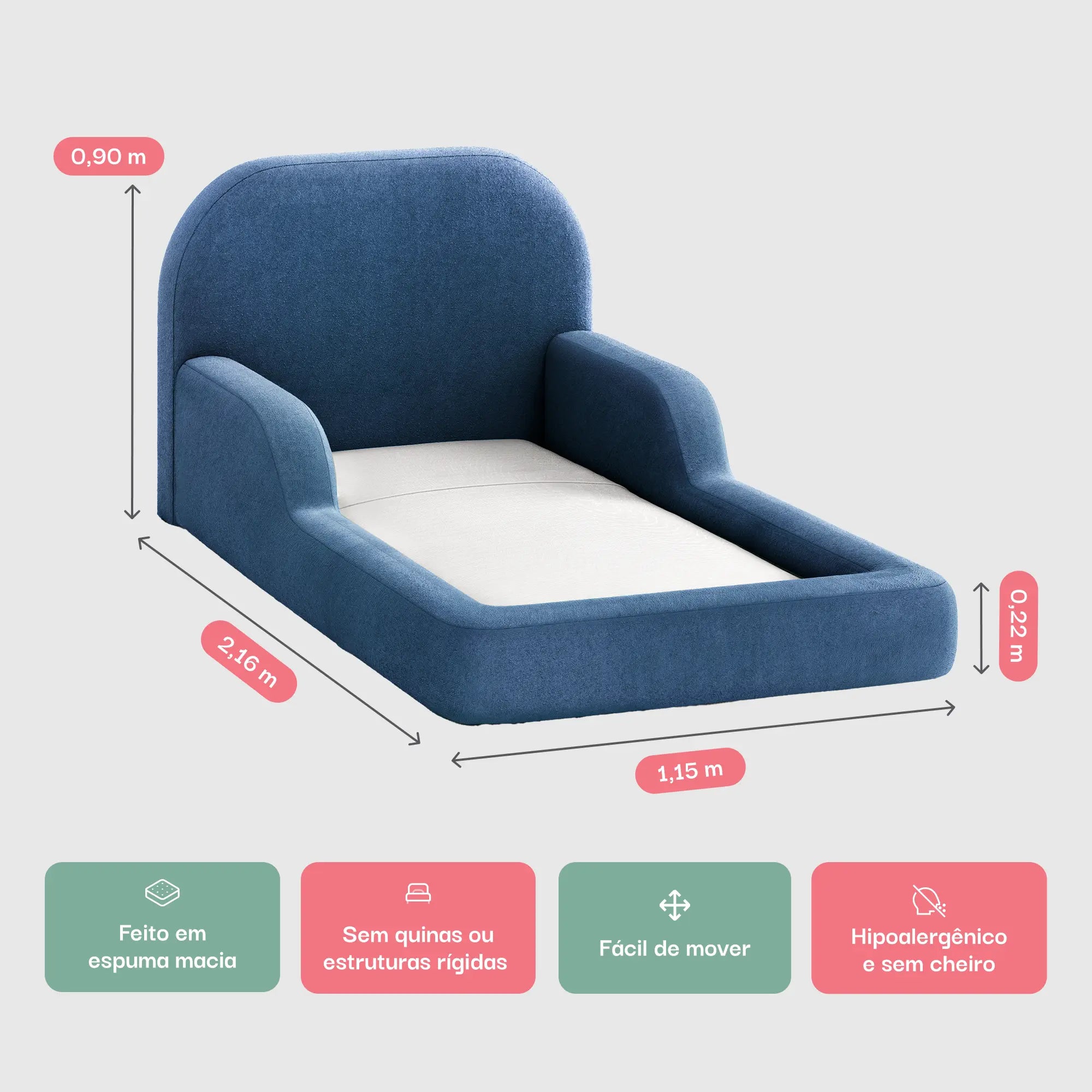 Cama Montessoriana Solteiro - Azul Médio | Little Duck