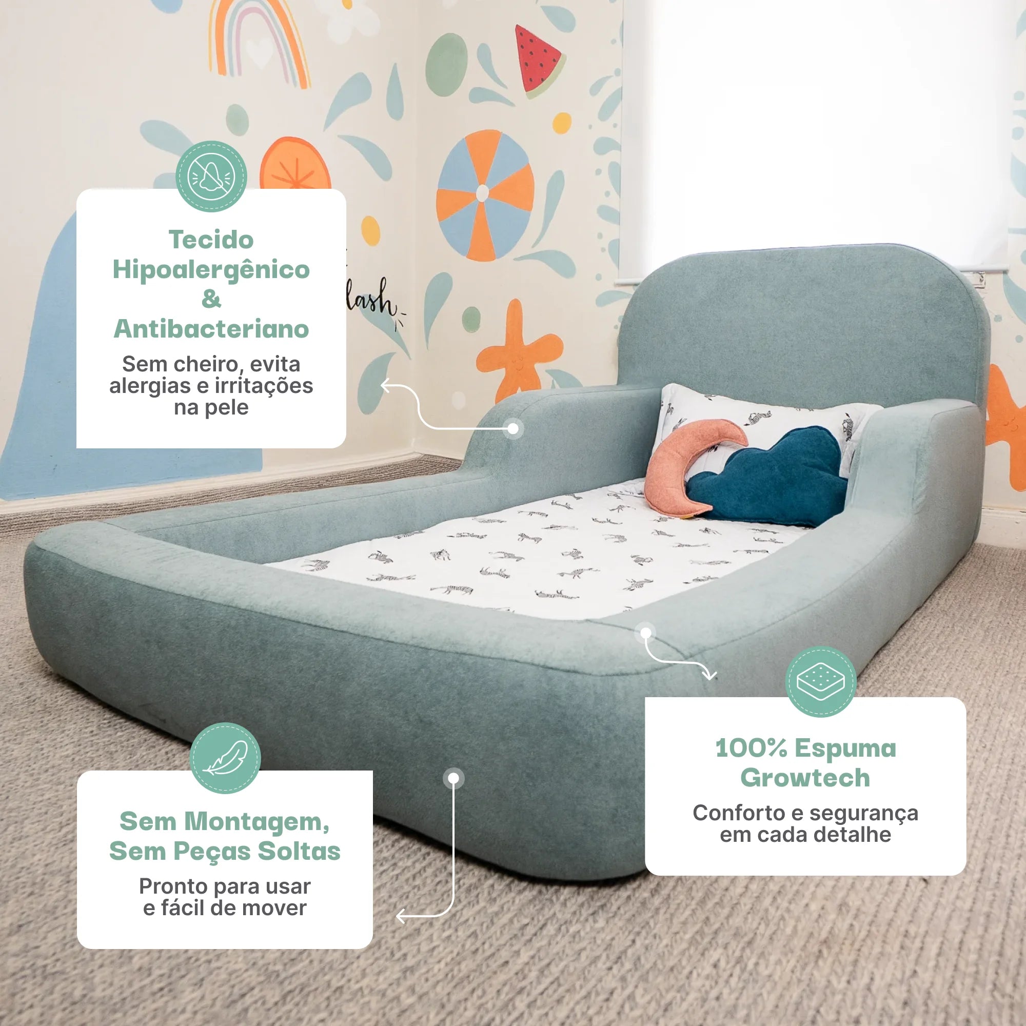 Cama Montessoriana Solteiro - Azul Claro | Little Duck